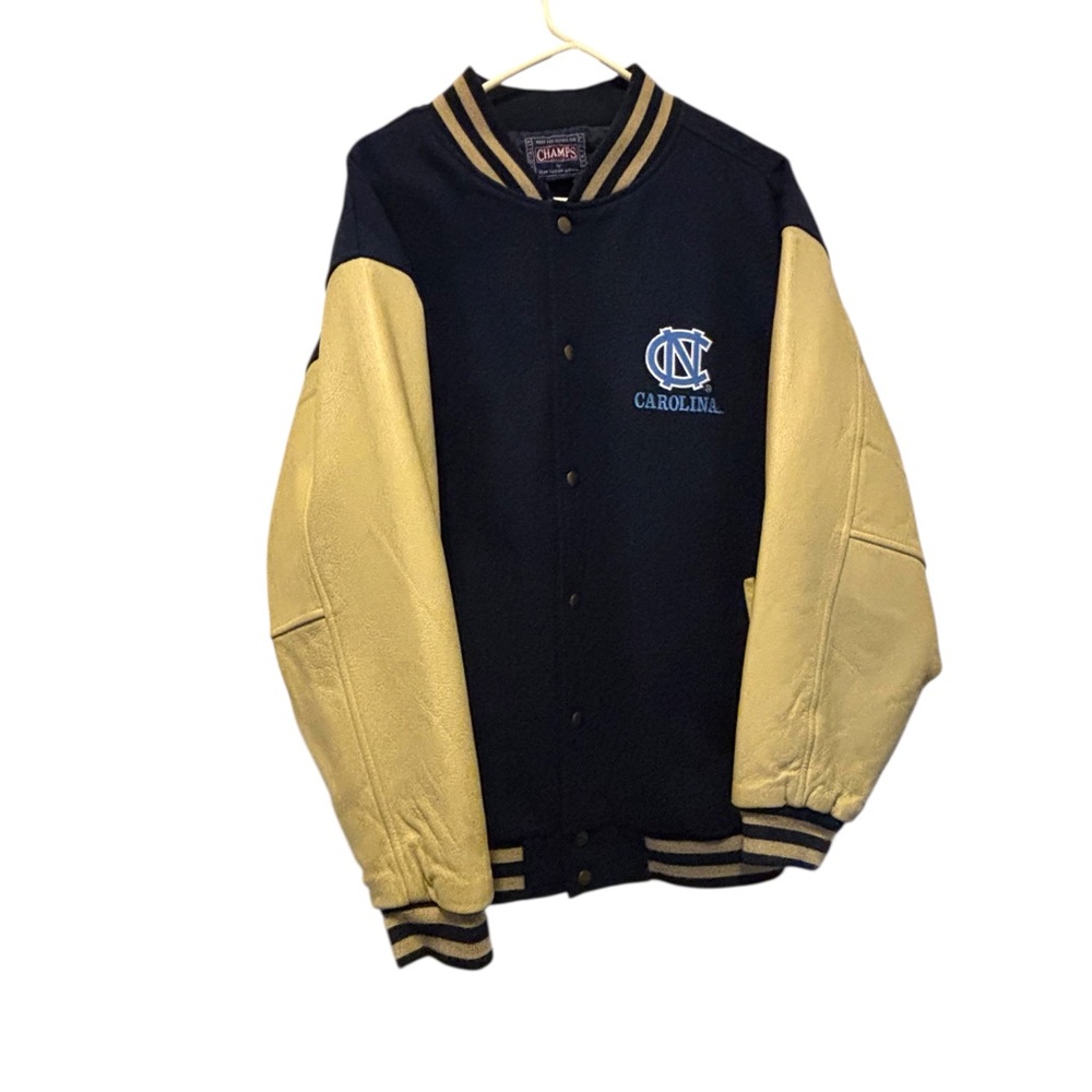 Champs Varsity Bomber Jacket Black and Tan